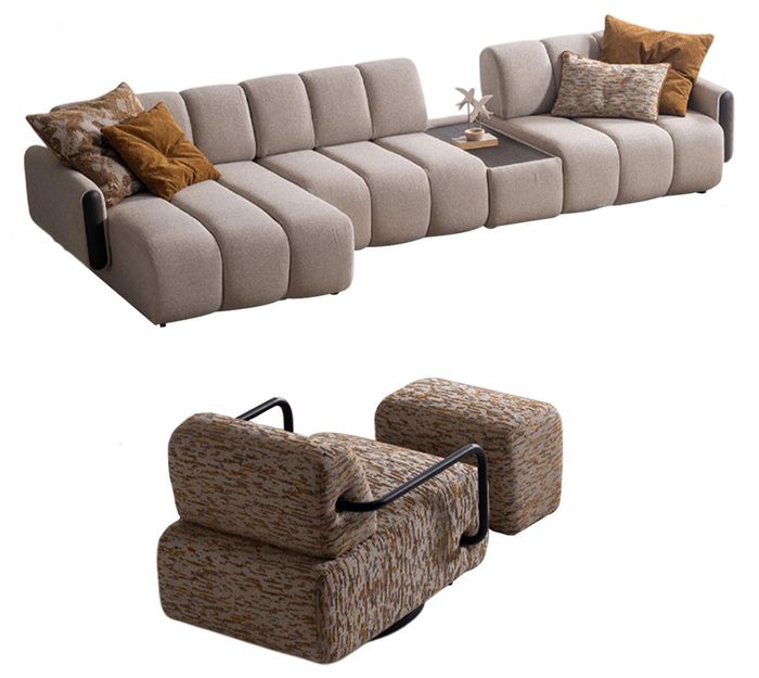 Wohnzimmer Sitzsofas Designer Ecksofa Luxus Sessel Textilhocker