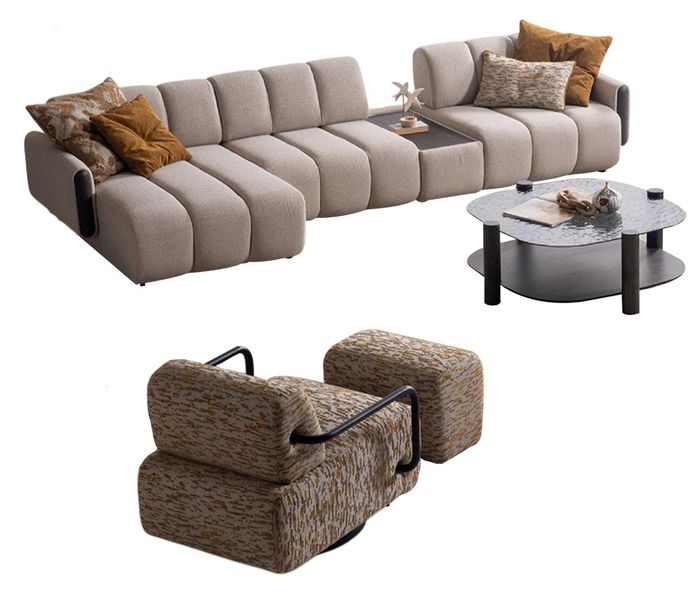 Exklusive Braun-Beige Sofagarnitur Relax Sofa Polstercouch Sessel