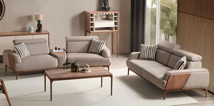 Beiges Elegantes Wohnzimmer Set Designer Polstersofas 3-Sitzer 2-er