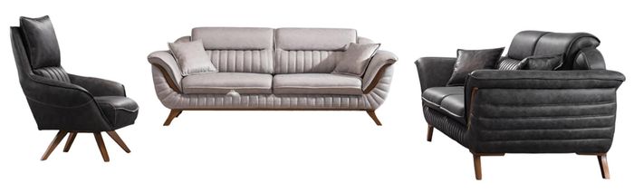 Schwarz-Weiße Sofagarnitur Polstercouchen Designer 3-Sitzer Sessel
