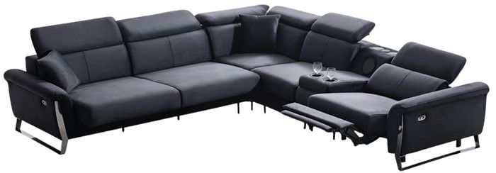 Blaues Ecksofa Designer Fußstütze Relaxcouch Wohnzimmer USB Sofa