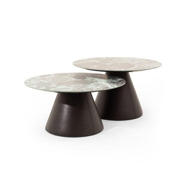 Stilvoller 2x Couchtische mit Porzellanplatte in braun Farbe Wohnzimmer
