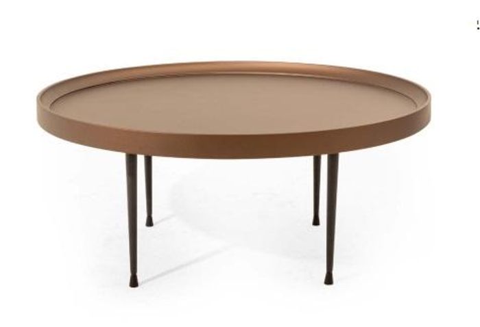 Industrial Design: Braun Rund Couchtisch mit Holzplatte für das Wohnzimmer