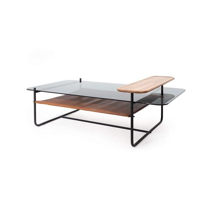 Stilvoll Couchtisch mit Glasplatte Braun Farbe Modern möbel für Wohnzimmer