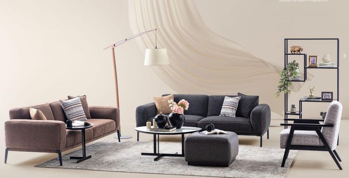 Couchgarnitur Dreisitzer Sessel Sofa Stoff Mehrfarbig Stoffsofa Set 3+3+1