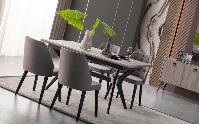 Essecke Garnitur Esszimmer Essgruppe Esstisch Stühle Holz Grau 7tlg