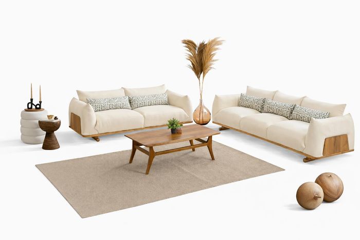 Exklusives Weißes Sofa-Set Moderner 3-Sitzer Polstersofas 2x Couchen