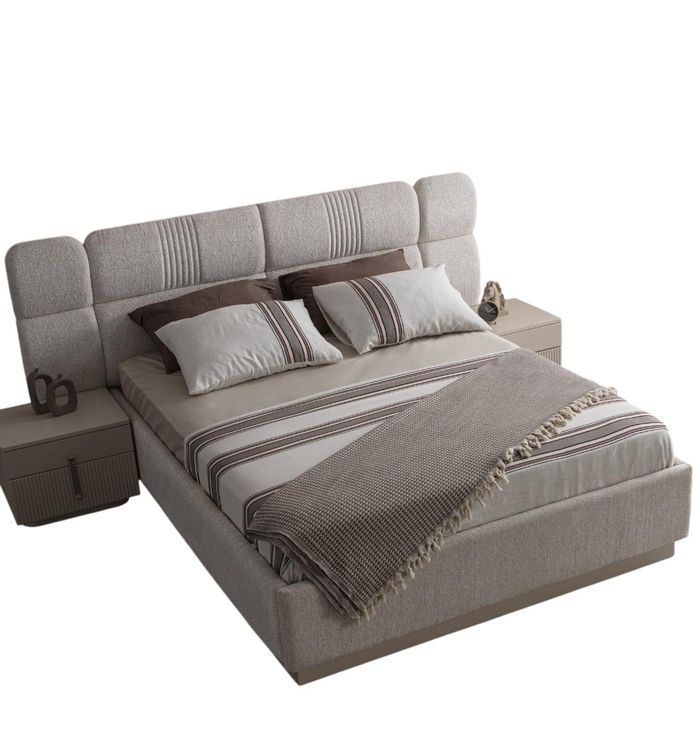 Edles Graues Polsterbett Designer Stauraumbett Schlafzimmer Möbel