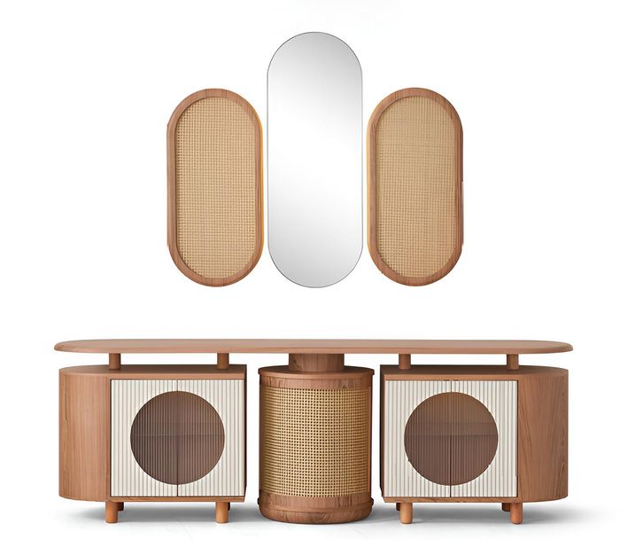 Modernes Sideboard mit einzigartigem Design und Spiegel-Set Braun Hochwertig