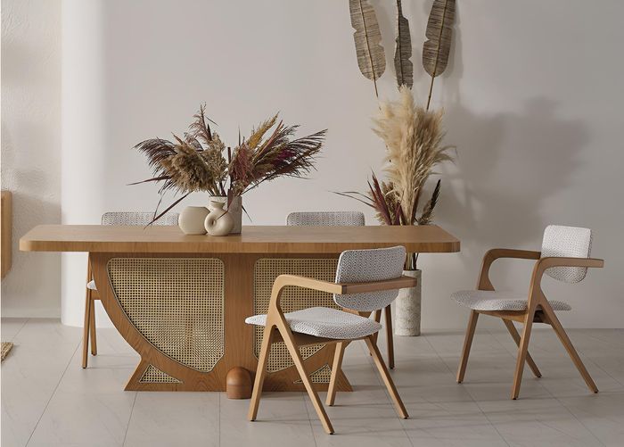 Designstuhl mit Armlehnen Holzgestell und Stoffpolster Modern Grau Möbel