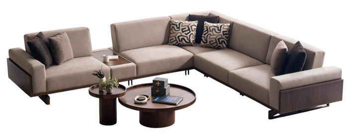 Modernes Beiges L-Form Sofa Stilvolles Ecksofa Designer Rundtisch