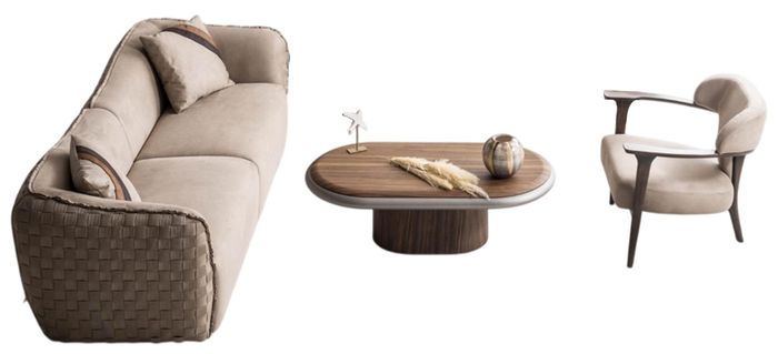 Stilvolle Wohnzimmer Garnitur Beiges Sofa Relaxsessel Couchtisch