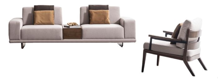 Modernes Beiges Wohnzimmer Set Designer 3-Sitzer Polstersessel 2tlg