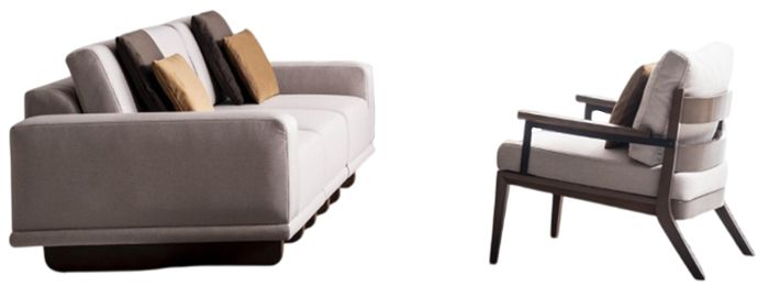 Elegante Braun-Beige Sofagarnitur Stilvoller 3-Sitzer Textilsessel