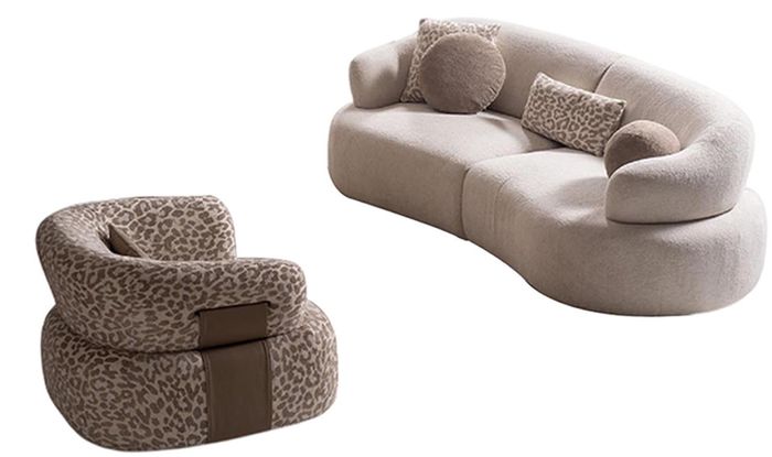 Stilvolle Wohnzimmer Polstercouch Designer Relaxsessel Sofa-Set 2tlg