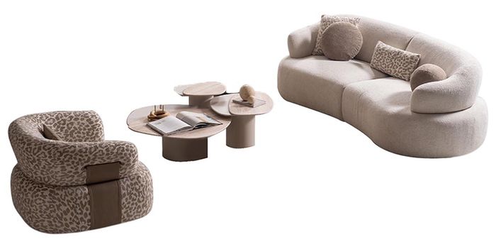 Modernes Wohnzimmer Polster-Set Designer 3-Sitzer Sessel Holztisch
