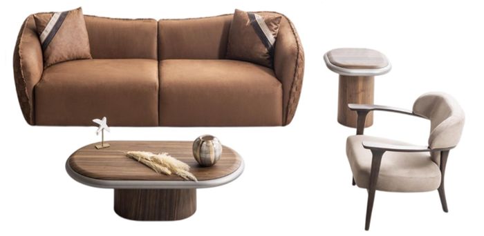 Luxuriöse Wohnzimmer Sofagarnitur Polstercouch Sessel Kaffeetische