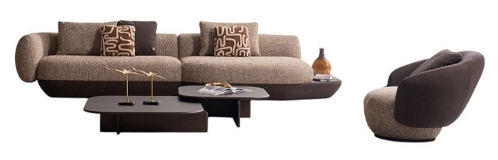 Moderne Braune Wohnzimmergarnitur Polstercouch Textilsessel Tisch
