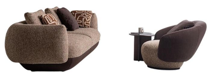Stilvolles Textilsofa Designer Relaxsessel Holz Beistelltisch 3tlg