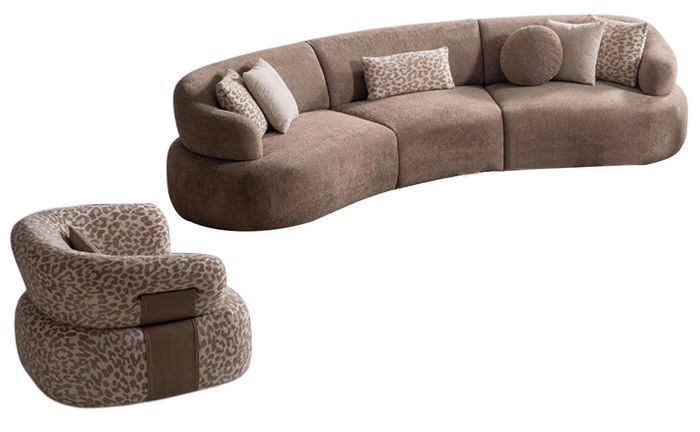 Luxuriöses Braunes Sofa-Set Designer Polstercouch Sitzsessel 2tlg