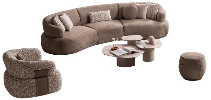 Hellbeige Sofagarnitur Designer Sofa Polstersessel Edler Couchtisch