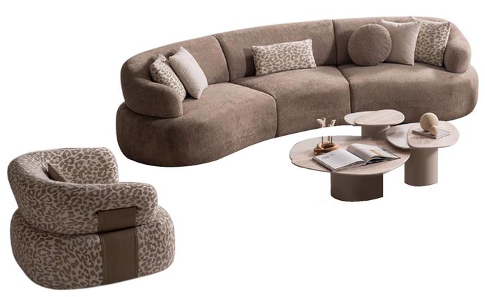 Beige Polstercouchen Designer Möbel Textilsessel Holztisch 3tlg Set