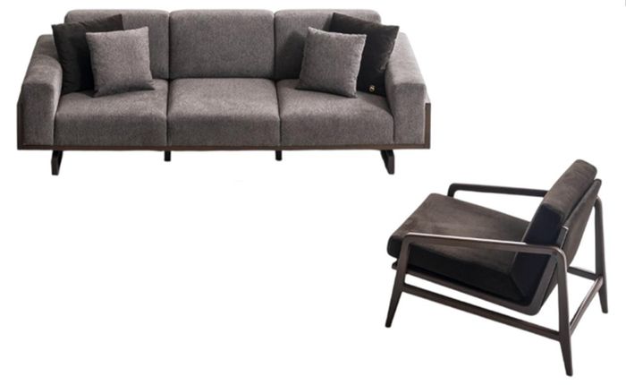 Luxuriöses Graues Sofa-Set Designer 3-Sitzer Couch Holzgestell Möbel