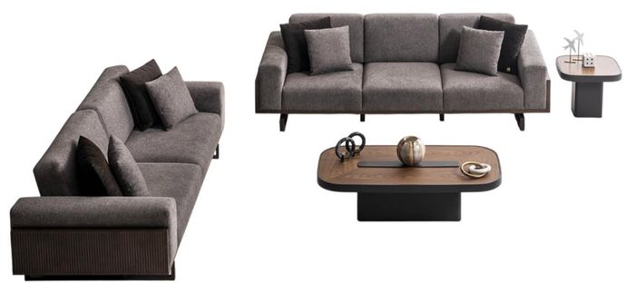 Elegante Graue Polstergarnitur Stilvoller Couchtisch Kaffeetisch