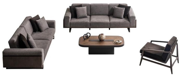 Elegante Graue Wohnzimmer Garnitur 3-Sitzer Relax Sessel Couchtisch