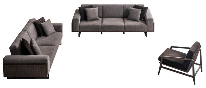 Graue Wohnzimmer Sofagarnitur Stilvoller 3-Sitzer Sitzsessel 3tlg