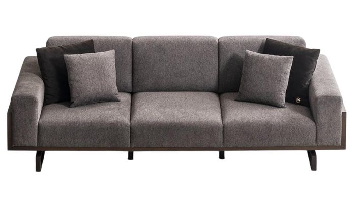 Graue Polstercouch Wohnzimmer 4-Sitzer Sofa Designer Holzrahmen
