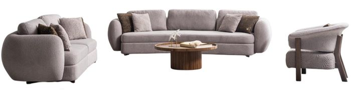 Grau-Braune Wohnzimmer Garnitur Stilvoller Viersitzer Couchtisch