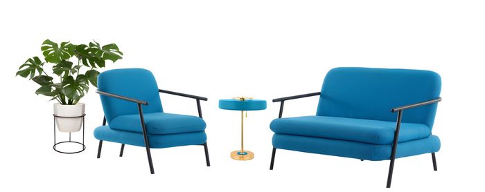 Stilvolles Blaues Sofa Set Designer Polstercouch 2x Textilsessel