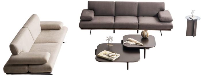 Grau-Beige Textilgarnitur Designer Sofas Holztische Beistelltisch