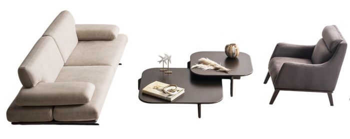 Moderne Couchgarnitur Stoffsofas Designer Sessel Holz Couchtisch