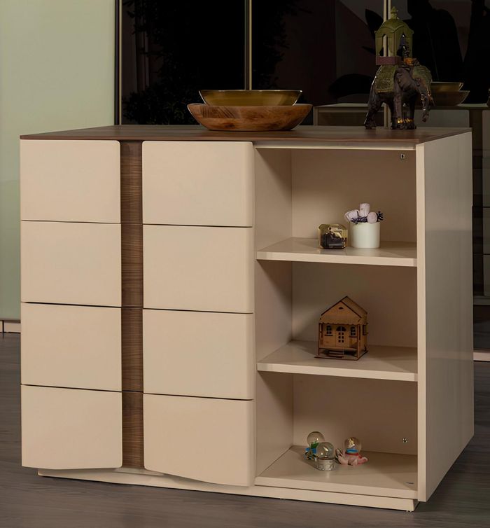 Beige Schlafzimmer Staukommode Designer 6-Schubladen Holzkommode