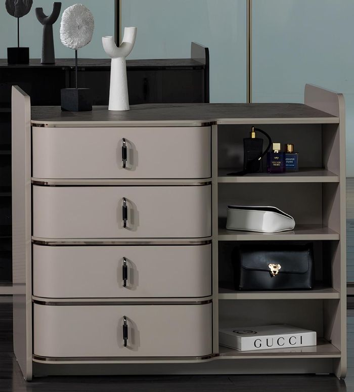 Stilvolle Beige Kommode Designer Schubladenkommode Edle Holzmöbel