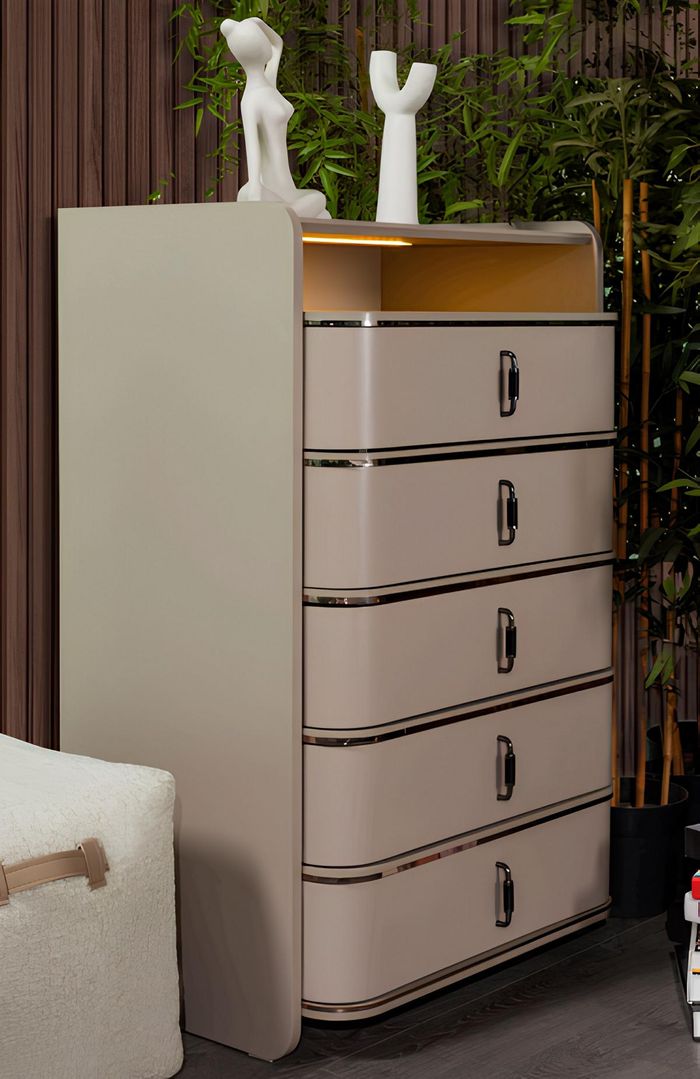 Elegante Beige Wohnzimmer Kommode Designer Anrichte Edle Holzmöbel