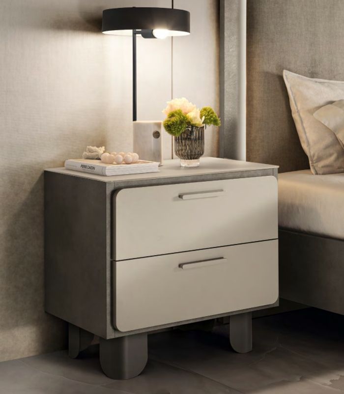 Moderner Beiger Nachttisch Stilvoller Schlafzimmer Holzschrank
