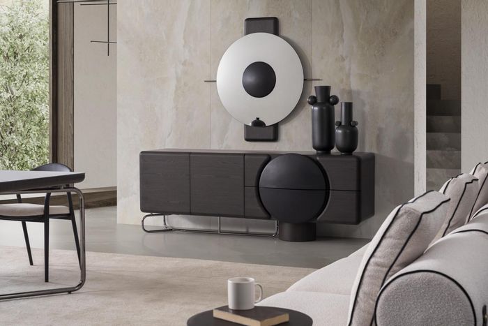 Moderne schwarze Kommode mit Spiegel Designer Möbel fürs Wohnzimmer
