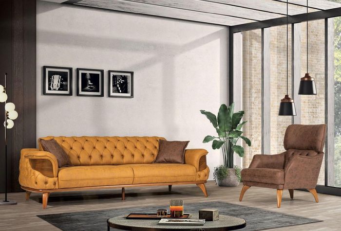 Stilvolle Chesterfield Garnitur Designer Dreisitzer Luxus Sessel