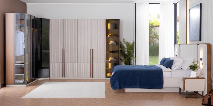Komplettes Schlafzimmer Set Doppelbett Eckschrank 2x Nachttische