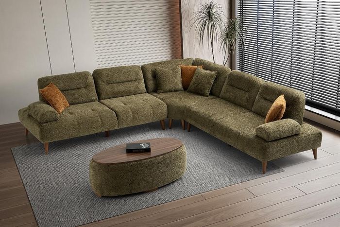 Designer Grünes L-Form Sofa Polster Wohnlandschaft Edles Ecksofa