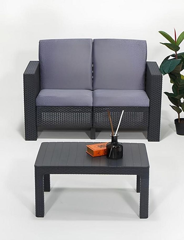 Modernes Graues Gartenset Designer Gartenmöbel Edler Couchtisch