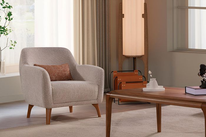 Bequemer Beiger Stoffsessel Designer Polstersitzer Wohnzimmer Möbel