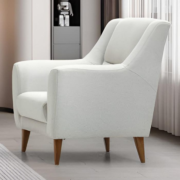 Weißer Designsessel Luxuriöser Relaxsessel Stilvolle Holzfüße
