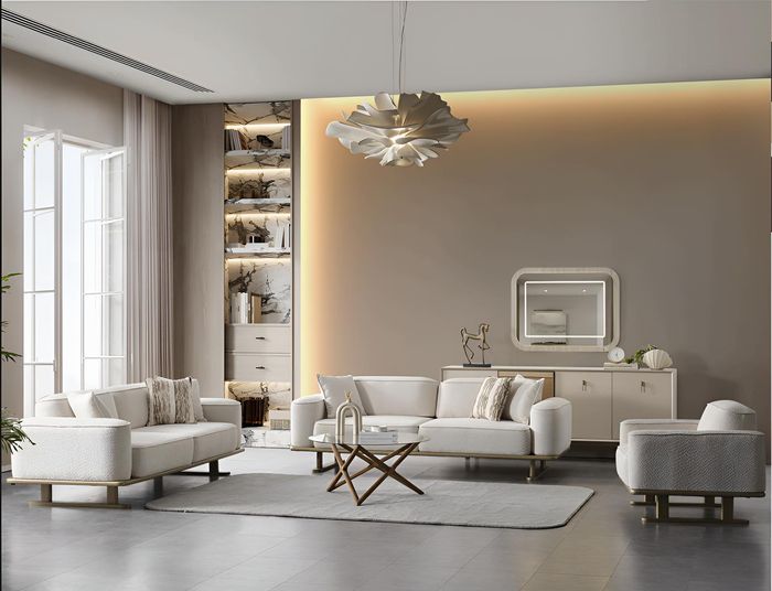 Weiße Wohnzimmer Polstergarnitur Stilvolle 2x 3-Sitzer Sofas Sessel