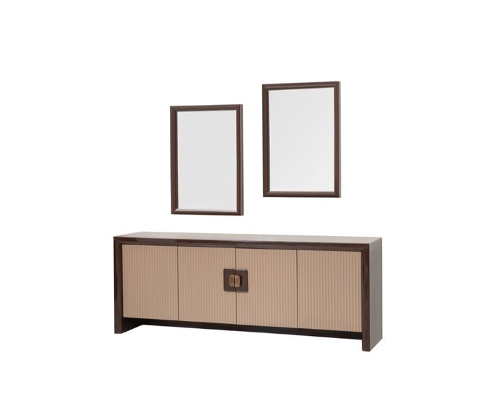 Elegantes Braunes Sideboard Designer Spiegel Luxuriöse Anrichte 2tlg
