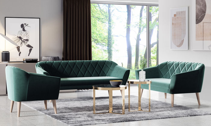 SOFELLO Sofagarnitur 3+2+1 mit Sessel Sofa Set Samt Polstergruppe Wohnzimmer Beige Grau