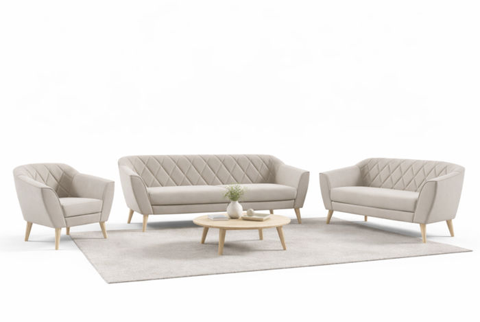 SOFELLO Sofagarnitur 3+2+1 mit Sessel Sofa Set Samt Polstergruppe Wohnzimmer Beige Grau